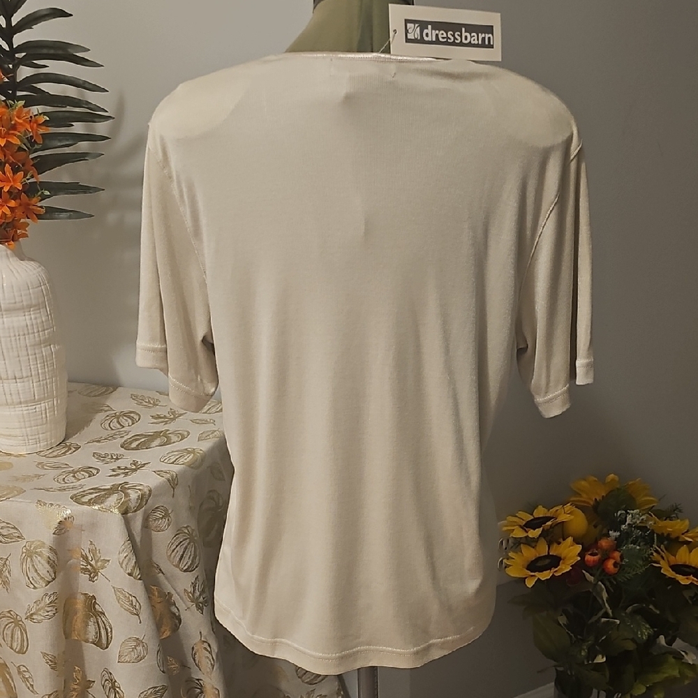 Dressbarn Champaine Scoop Neck Loose Fitted SS Top With Shoulder Pads Sz L NWT - Picture 2 of 10